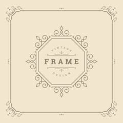 Vintage flourishes ornament swirls lines frame template vector illustration.