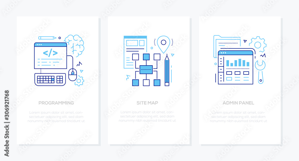 Wall mural programming - vector line design style banners set