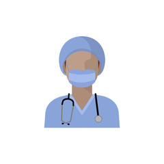 Fototapeta premium Vector doctor icon. Image of a female doctor, with a stethoscope, in medical uniform with a headdress and a gauze protective bandage on his face. Isolated color illustration, avatar of the doctor