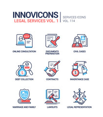Legal services - line design style icons set
