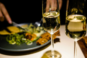 sparkling wine at dinner