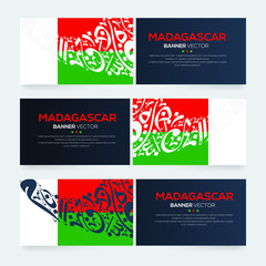 Banner Flag of Madagascar ,Contain Random Arabic calligraphy Letters Without specific meaning in English ,Vector illustration