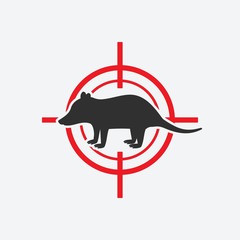 Opossum silhouette. Animal pest icon red target