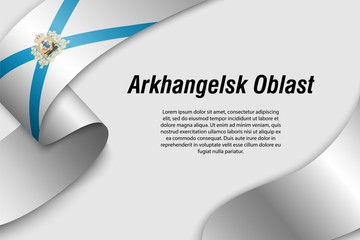 Fototapeta premium Waving ribbon or banner with flag arkhangelsk oblast. Region of Russia
