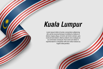 Waving ribbon or banner with flag kuala lumpur State of Malaysia