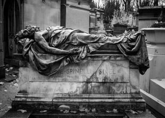 Paris, France - November 18, 2019: Graves and crypts in Pere Lachaise Cemetery, This cemetery is...