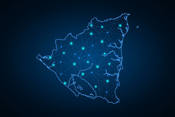 Map of Nicaragua. Wire frame 3D mesh polygonal network line, design sphere, dot and structure. communications map of Nicaragua. Vector Illustration EPS10. - Vector