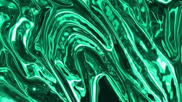 Abstract 3D Oil Liquid Green Cloth Simulation with Waves and Nice Reflection. 4k Render Background Footage. 