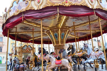 carousel in the square of the republic in plzen