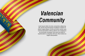 Waving ribbon or banner with flag valencian Communities of Spain