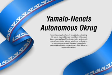Waving ribbon or banner with flag  yamalo-nenets. Region of Russia
