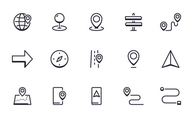 Set of Navigation, Direction, Location vector icon illustration