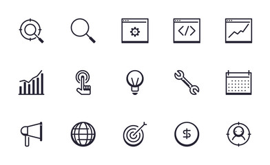 Set of SEO, Search engine optimize, Internet vector icon illustration
