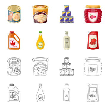 Vector design of can and food symbol. Collection of can and package stock vector illustration.