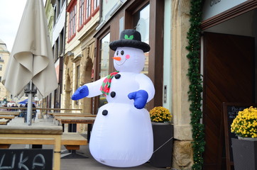 inflatable snowman on plzen street