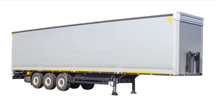 Long semi-trailer for a truck wagon on a white background, isolate