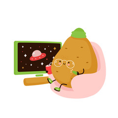Cute happy potato chill and watch tv