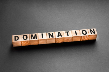 Domination - word from wooden blocks with letters, a powerful and commanding position domination...