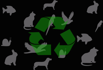 recycle symbol with animals on black background