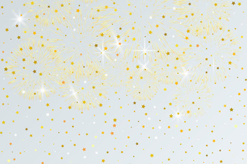 Vector Illustration of Falling golden stars on light background. Golden Stars Confetti. Christmas, New Year celebration holiday background