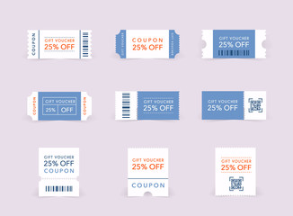 Template Tickets. Collection of vintage grunge Tickets and Coupons vector illustrations.