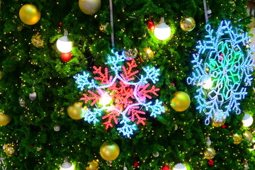 beautiful snowflake led and light ball decoration on christmas tree ornament