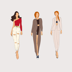 Hand drawn fashion models. Vector illustration concept.