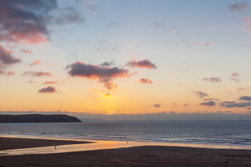 Sunset at Woolacombe Beach in North Devon, England, UK
