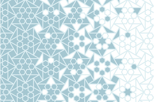 Arabesque vector seamless pattern. Geometric halftone texture with color tile or mosaic disintegration