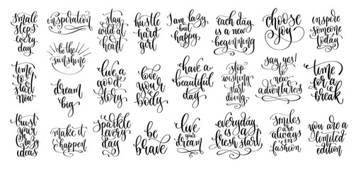 set of 25 hand lettering motivation and inspiration positive quote - obrazy, fototapety, plakaty