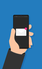 Flash Design style hand holding the smartphone with e-mail application on screen ,vector design Element illustration