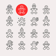 Gingerbread Man Vector Illustration Icon Set