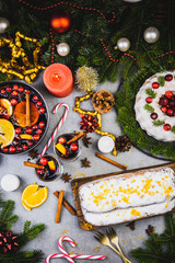Christmas Food. Festive Decorated Table. Christmas Evening Family Dinner