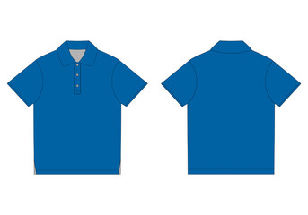 Polo t-shirt design template in blue colors. Front and back technical sketch