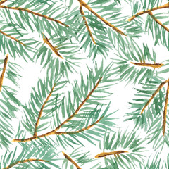 Christmas and New Year seamless pattern with watercolor spruce branches