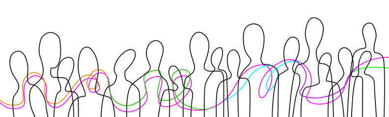 connect the people concept, crowd of people connected with colored lines, communication creative contemporary idea, - obrazy, fototapety, plakaty
