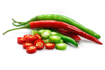 Fresh chilli peppers isolated on white background