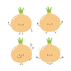 Cute happy onion character set collection