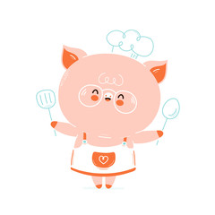 Cute happy smiling pig chef