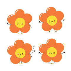 Cute happy flower character set collection