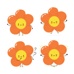 Obraz premium Cute happy flower character set collection