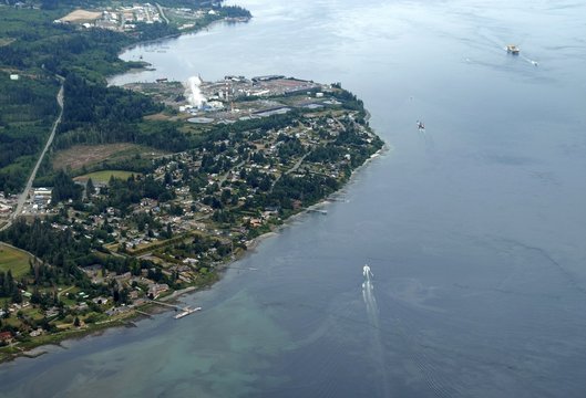 Aerial View Of Duncan Bay Area, North Campbell River Where The River Enters The Ocean, Vancouver Island; British Columbia Canada 