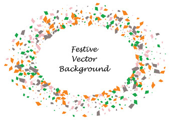 Festive color rectangle confetti background. Abstract frame confetti texture for holiday, postcard, poster, website, carnivals, birthday and children's parties. Cover confetti mock-up. Wedding card