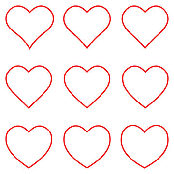 Set red heart shape outline stroke icon vector set heart shape stroke outline, love sign symbol for Valentine Day