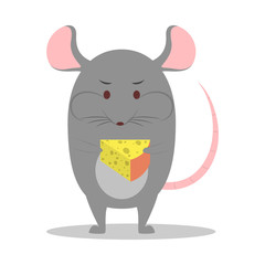 New 2020 year symbol. Cute mouse holding cheese.