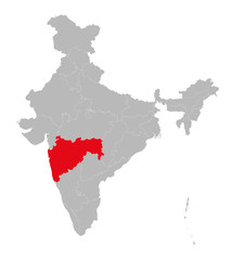Maharashtra marked red on india map vector illustration