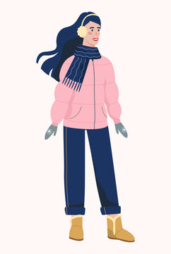 Isolated vector illustration of people wearing warm winter