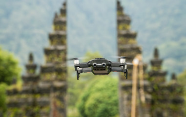 Fototapeta na wymiar Drone flying over Handara Gates - popular architechtural and spiritual attraction on Bali, Indonesia