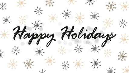Naklejka na ściany i meble Happy Holidays black and white greeting with snowflakes