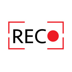 Recording sign, red panel, rec, vector symbol isolated on white background .